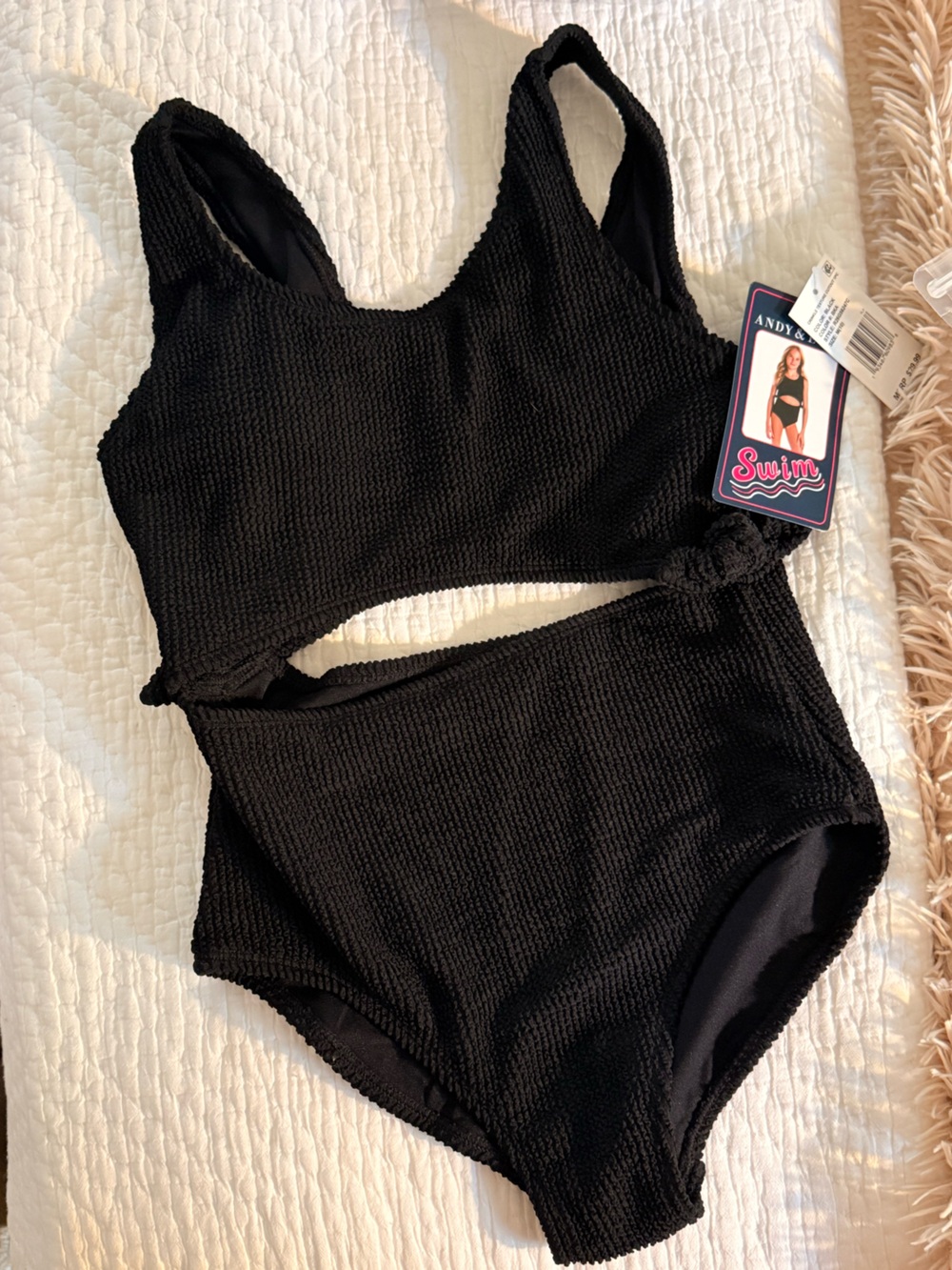 Andy & Evan Girls' Crinkle Texture Cutout One Piece Swimsuit